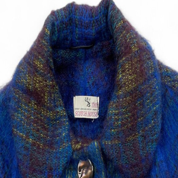 The Scotch House Blue Wool Mohair Tartan Plaid Button Cape Wrap Jacket - Picture 5 of 11